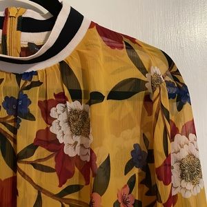 French Connection Floral Sheer Blouse in Mustard size 12